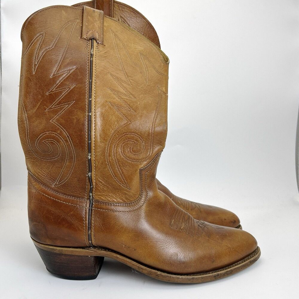 Thom McAn Western Cowboy Boots Mens Sz 9.5 Brown Leather Made in USA Vintage 70s - Picture 1 of 9